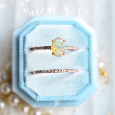 [Elaine] Modern Classic Oval Solitaire Ring in Natural Australian Opal Women's Ring michelliafinejewelry   