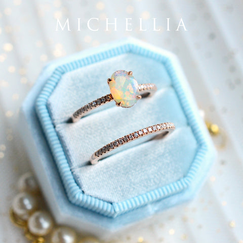 [Elaine] Modern Classic Oval Solitaire Ring in Natural Australian Opal Women's Ring michelliafinejewelry   