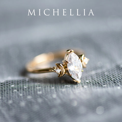 [Cressida] Moon Goddess Marquise Engagement Ring in Diamond / Moissanite Women's Ring michelliafinejewelry   