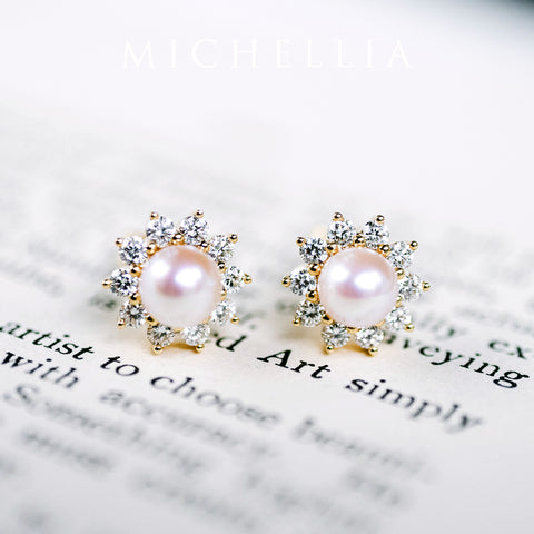 [Rosalie] Vintage Bloom Earrings in Akoya Pearl Earrings michelliafinejewelry   