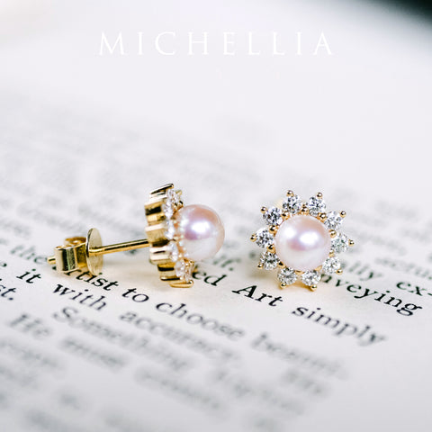 [Rosalie] Vintage Bloom Earrings in Akoya Pearl Earrings michelliafinejewelry   