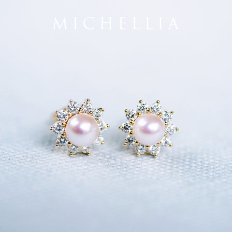 [Rosalie] Vintage Bloom Earrings in Akoya Pearl Earrings michelliafinejewelry   
