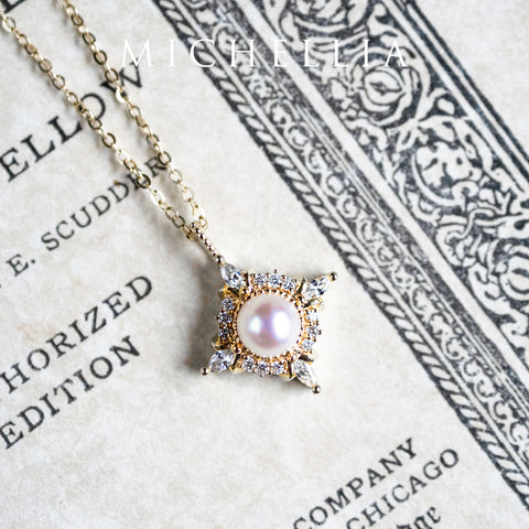 [Astrid] Art Deco Petite Necklace in Akoya Pearl Necklace michelliafinejewelry   