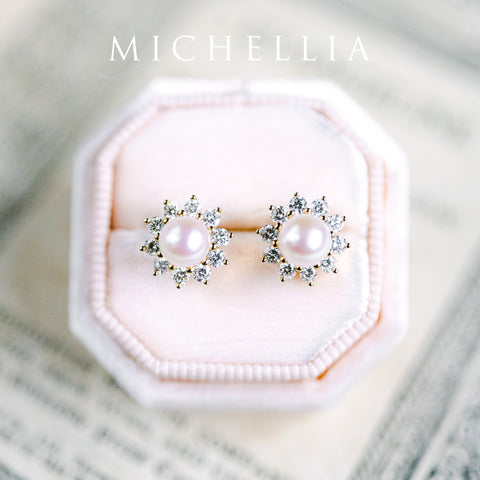 [Rosalie] Vintage Bloom Earrings in Akoya Pearl Earrings michelliafinejewelry   