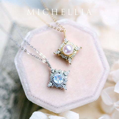 [Astrid] Art Deco Petite Necklace in Moonstone Necklace michelliafinejewelry   