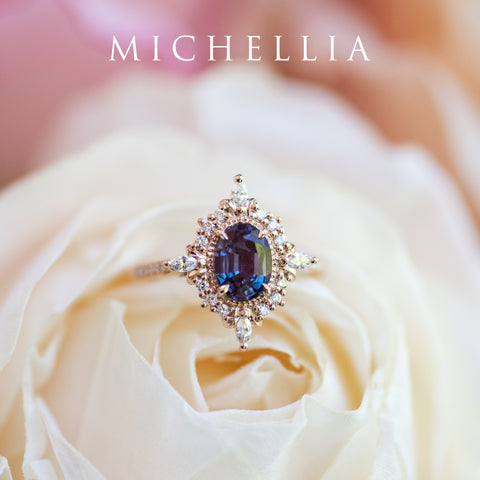 [Alessandra] Art Deco Oval Engagement Ring in Lab Alexandrite Women's Ring michelliafinejewelry   