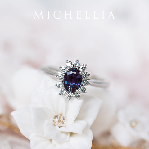 [Julianne] Vintage Bloom Oval Cut Ring in Lab Alexandrite Women's Ring michelliafinejewelry   