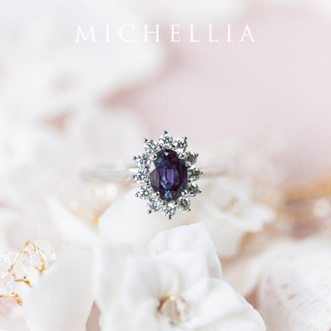[Julianne] Vintage Bloom Oval Cut Ring in Lab Alexandrite Women's Ring michelliafinejewelry   