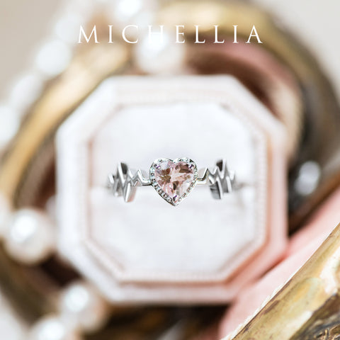 [Scarlett] Electrocardiogram Heartbeat Ring in Morganite Women's Ring michelliafinejewelry
