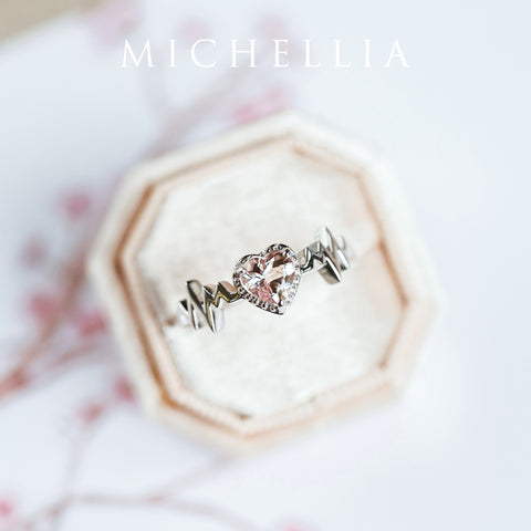 [Scarlett] Electrocardiogram Heartbeat Ring in Morganite Women's Ring michelliafinejewelry