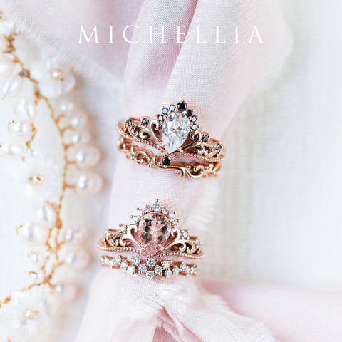 [Reinette] Empress Crown Pear Cut Ring in Morganite Women's Ring michelliafinejewelry   