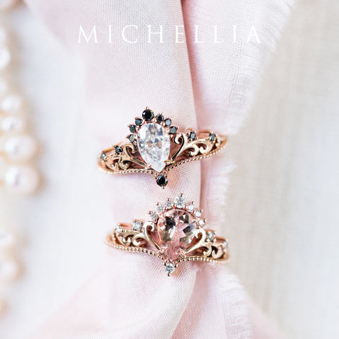 [Reinette] Empress Crown Pear Cut Ring in Morganite Women's Ring michelliafinejewelry   