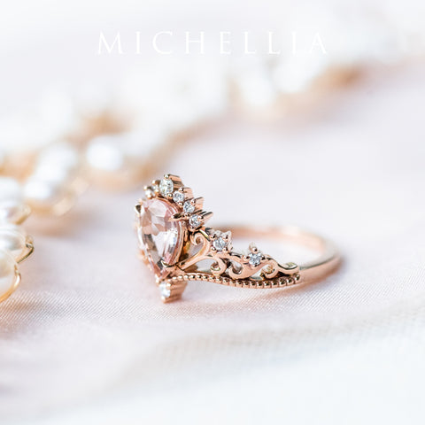 [Reinette] Empress Crown Pear Cut Ring in Morganite Women's Ring michelliafinejewelry   