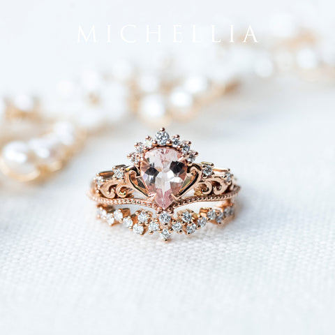 [Reinette] Empress Crown Pear Cut Ring in Morganite Women's Ring michelliafinejewelry   
