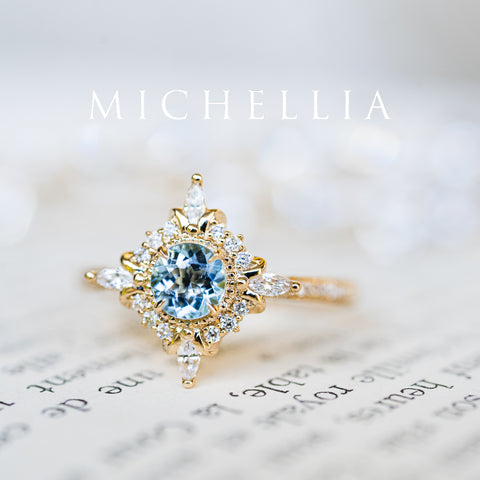 [Astrid] Art Deco Petite Engagement Ring in Aquamarine Women's Ring michelliafinejewelry   