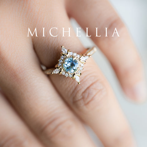 [Astrid] Art Deco Petite Engagement Ring in Aquamarine Women's Ring michelliafinejewelry   