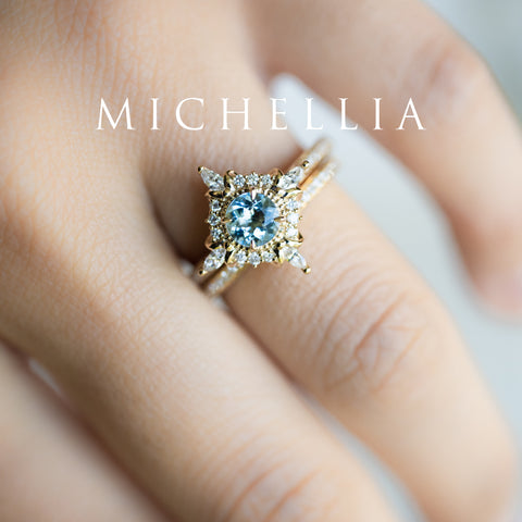 [Astrid] Art Deco Petite Engagement Ring in Aquamarine Women's Ring michelliafinejewelry   