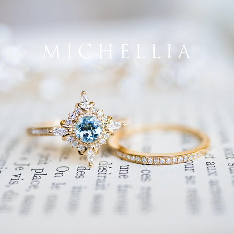 [Astrid] Art Deco Petite Engagement Ring in Aquamarine Women's Ring michelliafinejewelry   
