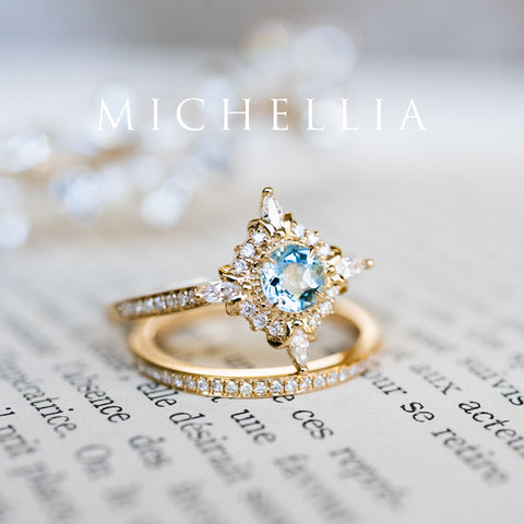 [Astrid] Art Deco Petite Engagement Ring in Aquamarine Women's Ring michelliafinejewelry   