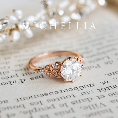 [Kerensa] Classic Floral Engagement Ring in Diamond / Moissanite Women's Ring michelliafinejewelry   