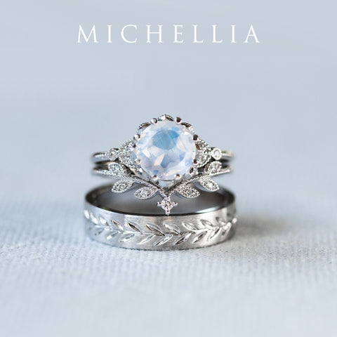 [Evanthe] Vintage Floral Engagement Ring in Moonstone Women's Ring michelliafinejewelry   