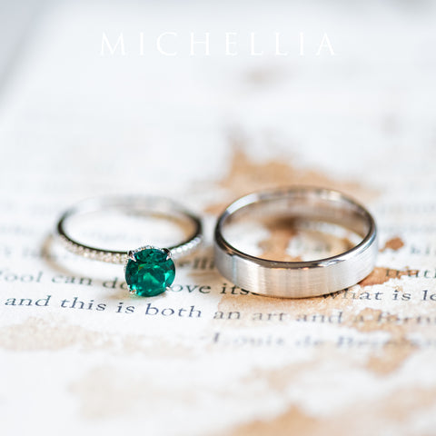 [Celia] Modern Classic Solitaire Ring in Lab Emerald Women's Ring michelliafinejewelry   