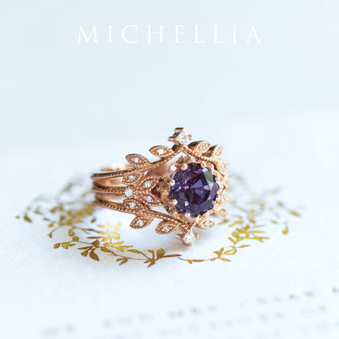 [Evanthe] Vintage Floral Engagement Ring in Lab Alexandrite Women's Ring michelliafinejewelry   