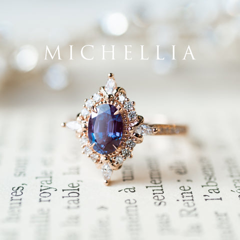 [Alessandra] Art Deco Oval Engagement Ring in Lab Alexandrite Women's Ring michelliafinejewelry   