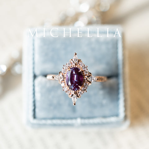 [Alessandra] Art Deco Oval Engagement Ring in Lab Alexandrite Women's Ring michelliafinejewelry   