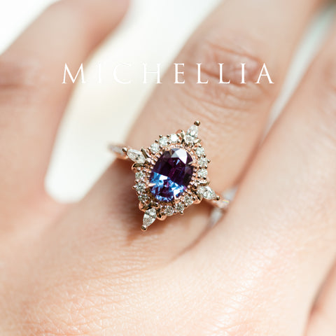 [Alessandra] Art Deco Oval Engagement Ring in Lab Alexandrite Women's Ring michelliafinejewelry   