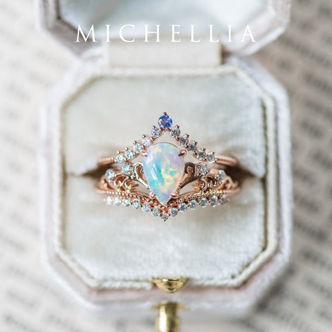 [Francesca] Heirloom Crown Pear Engagement Engagement Ring in Opal Women's Ring michelliafinejewelry   