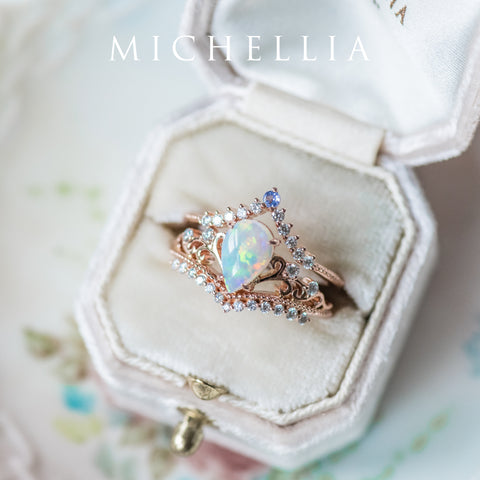 [Francesca] Heirloom Crown Pear Engagement Engagement Ring in Opal Women's Ring michelliafinejewelry   