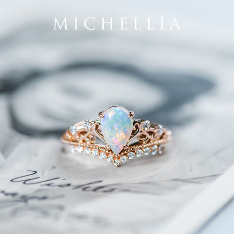 [Francesca] Heirloom Crown Pear Engagement Engagement Ring in Opal Women's Ring michelliafinejewelry   