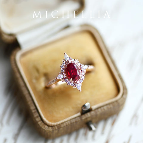 [Alessandra] Art Deco Oval Cut Ring in Lab Red Ruby Women's Ring michelliafinejewelry   