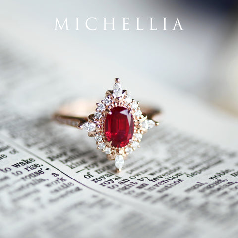 [Alessandra] Art Deco Oval Cut Ring in Lab Red Ruby Women's Ring michelliafinejewelry   
