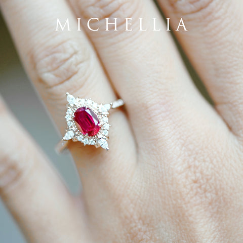 [Alessandra] Art Deco Oval Cut Ring in Lab Red Ruby Women's Ring michelliafinejewelry   