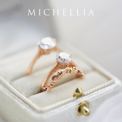 [Marguerite] Victorian Lace Solitaire Engagement Ring in Diamond / Moissanite Women's Ring michelliafinejewelry   