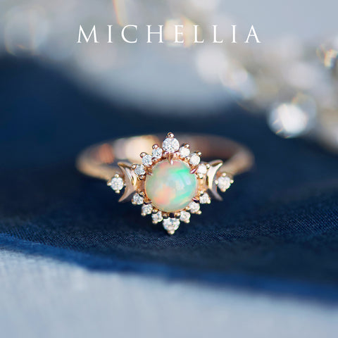 [Selene] Moon Goddess Engagement Ring in Australian Opal Women's Ring michelliafinejewelry