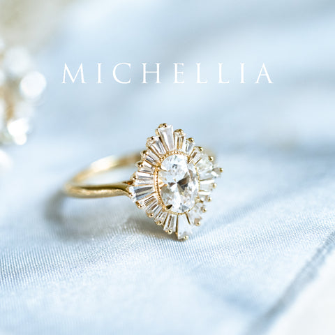 [Athena] Vintage Deco Oval Ballerina Engagement Ring in Diamond / Moissanite Women's Ring michelliafinejewelry   