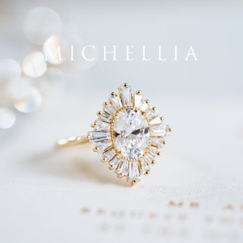 [Athena] Vintage Deco Oval Ballerina Engagement Ring in Diamond / Moissanite Women's Ring michelliafinejewelry   