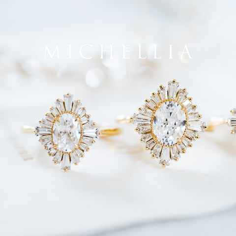 [Athena] Vintage Deco Oval Ballerina Engagement Ring in Diamond / Moissanite Women's Ring michelliafinejewelry   