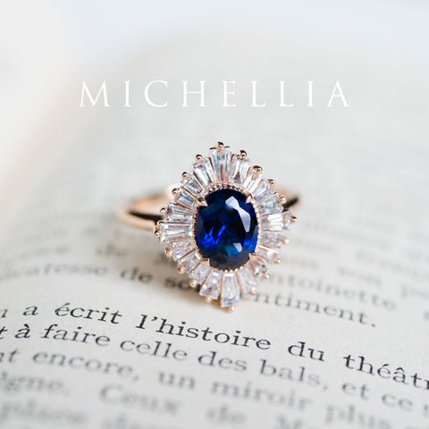 [Athena] Vintage Deco Oval Cut Goddess Ring in Lab Blue Sapphire Women's Ring michelliafinejewelry   