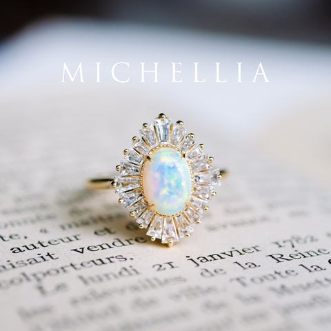 [Athena] Vintage Deco Oval Cut Goddess Ring in Australian Opal Women's Ring michelliafinejewelry   