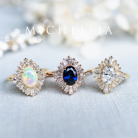 [Athena] Vintage Deco Oval Cut Goddess Ring in Lab Blue Sapphire Women's Ring michelliafinejewelry   