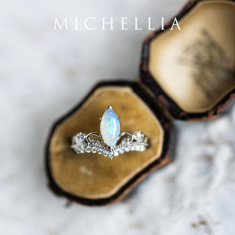 [Windsor] Heirloom Crown Marquise Cut Ring in Aquamarine Women's Ring michelliafinejewelry   