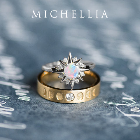 [Lucian] Men's Moon Phase Band in White Diamond Men's Band Michellia Fine Jewelry   