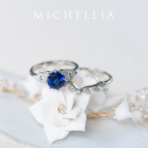 [Kerensa] Classic Floral Engagement Ring in Lab Blue Sapphire Women's Ring michelliafinejewelry