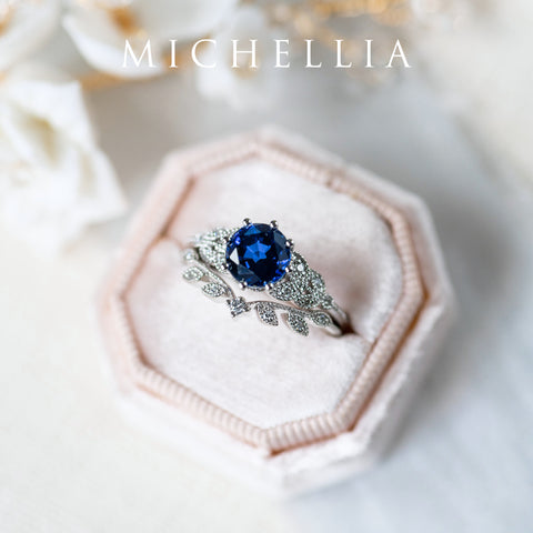 [Kerensa] Classic Floral Engagement Ring in Lab Blue Sapphire Women's Ring michelliafinejewelry