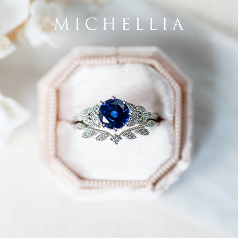 [Kerensa] Classic Floral Engagement Ring in Lab Blue Sapphire Women's Ring michelliafinejewelry