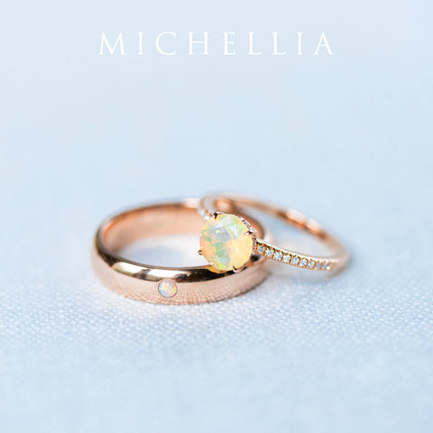 [Nolan] Men's Classic Comfort Fit Band with Outer Opal, 5mm Men's Band Michellia Fine Jewelry   